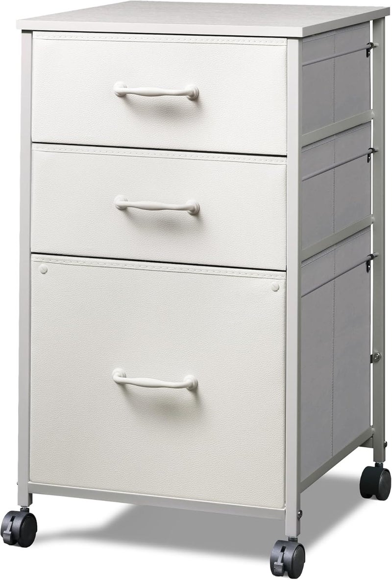 DEVAISE Mobile File Cabinet, Rolling Printer Stand with 3 Drawers, Fabric Vertical Filing Cabinet fits A4 or Letter Size for Home Office, White - Image 1
